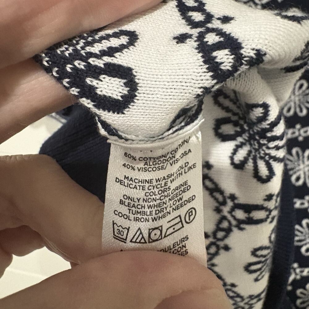 Ann Taylor LOFT | Sweater Floral Short Sleeve Navy White Preppy- Size XL - Picture 6 of 7